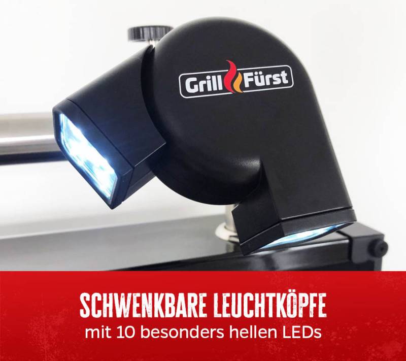 Grillfürst Universal LED Grilllampe / Grilllicht / Grifflicht - mit 2 schwenkbaren Leuchtköpfen