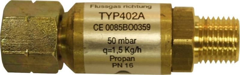 TGO Schlauchbruchsicherung für 50 mbar Gasgeräte / 1/4“L auf 1/4“L