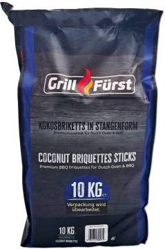 Grillfürst Kokosbriketts in Stangenform - 10 kg - ideal für Dutch Oven und Grill