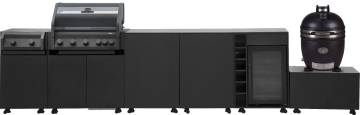 Grillfürst Moments Grillküche mit Independence P590E Gasgrill, Independence P230E XXL Infrarotbrenner, Monolith Keramikgrill, Kühlschrank, Tür mit Stauraum und Flaschenregal - Nero / Eter