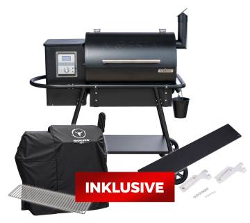 Moesta Pelletgrill Sheriff - Grillfürst Sonderedition - Mattschwarz - inkl. Abdeckhaube, Ablagebrett und Warmhalterost