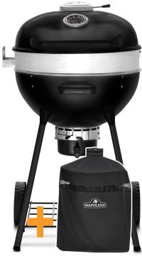 Napoleon PRO Holzkohlegrill Kugelgrill Ø 57 cm mit Gussrost und Deckelscharnier - Mattschwarz - inkl. Abdeckhaube