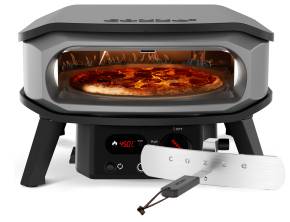 COZZE Pizzaofen Gas PREMIUM 34 cm (13") mit drehbarem Pizzastein &amp; Digital-Thermometer - inkl. Hitzeschild