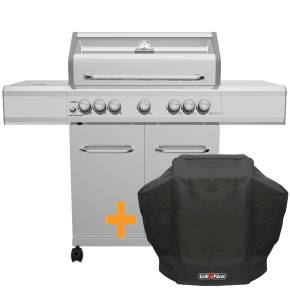 Grillf&uuml;rst G521G 5-Brenner Edelstahl-Gasgrill mit Hochtemperaturbrenner, Heckbrenner und Gusseisen Rosten - inkl. Abdeckhaube