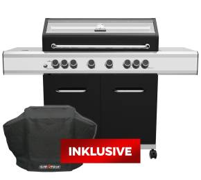 Grillf&uuml;rst G620G 6-Brenner Gasgrill mit Hochtemperaturbrenner, Heckbrenner und Gusseisen Rosten - inkl. Abdeckhaube