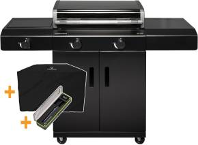 Outdoorchef Planchagrill HEAT C-265 - mit Doppel-Blazing-Zone, Cooking Zone und Gusseisen-Plancha + Easy Check Thermometer und Abdeckhaube